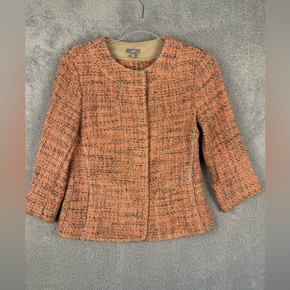 J Jill tweed jacket coral and pink tones with snap front size XS preowned - Picture 3 of 11